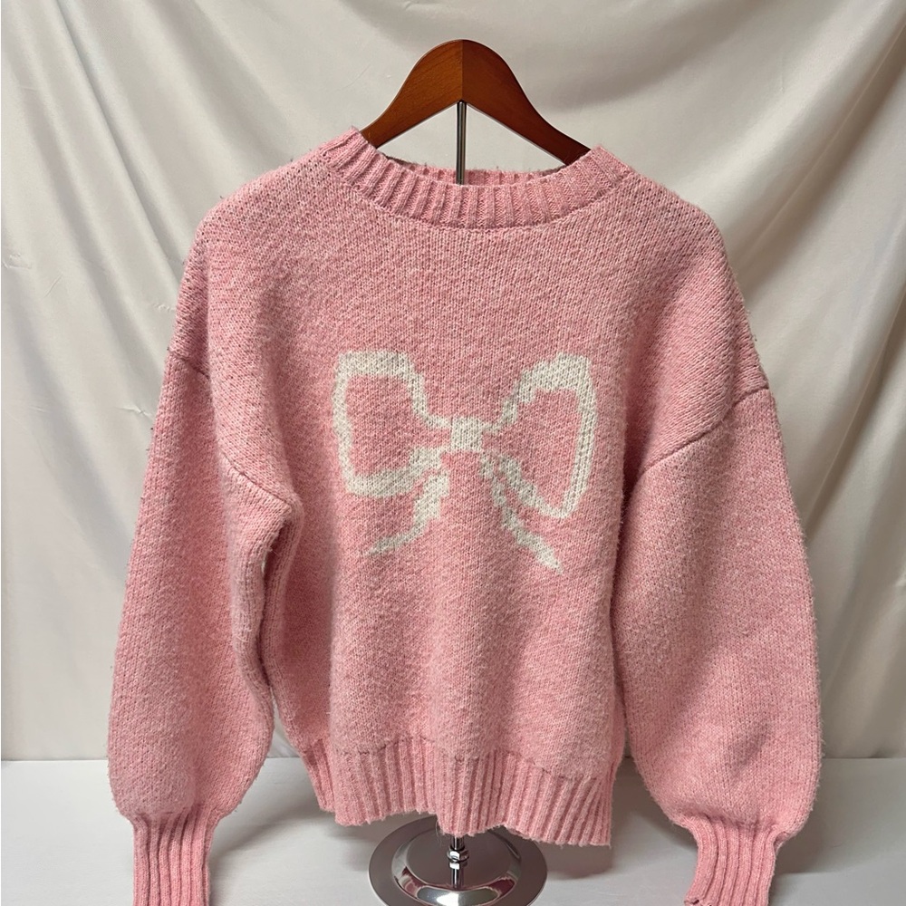 Blu Pepper Pink and White Bow Sweater